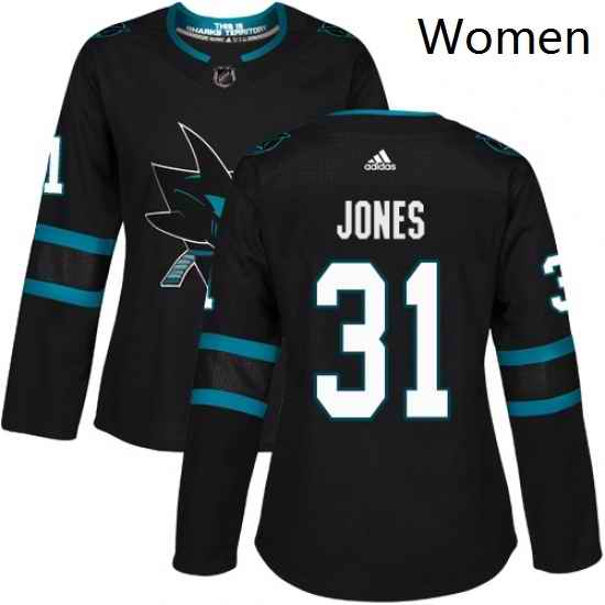Womens Adidas San Jose Sharks 31 Martin Jones Premier Black Alternate NHL Jersey